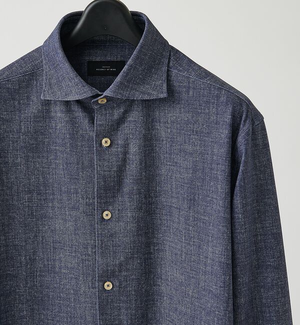 ABAHOUSE「【ON/OFF兼用】ストライプ＆デニムライク　360&deg;ストレッチ ワイドカラーシ」|シャツ・ブラウス|