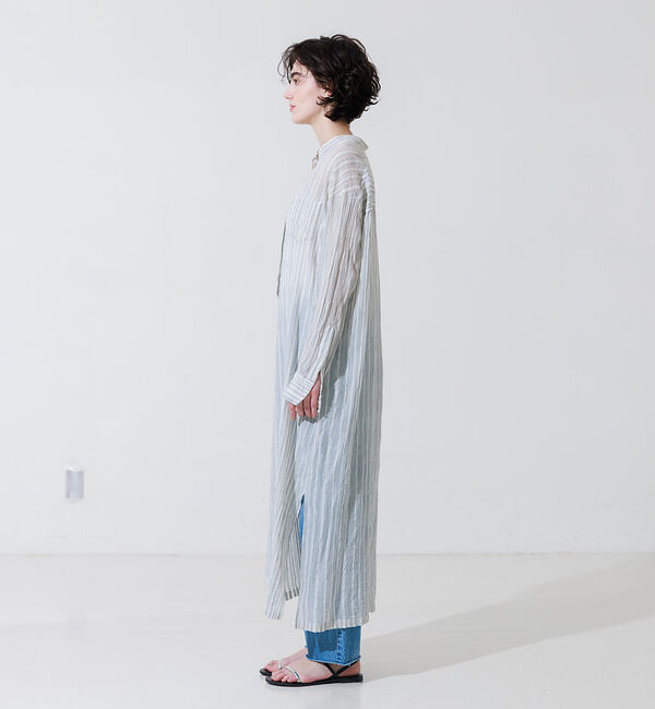 Rouge vif「シルク混シアーストライプ楊柳ワンピース」|ワンピース|