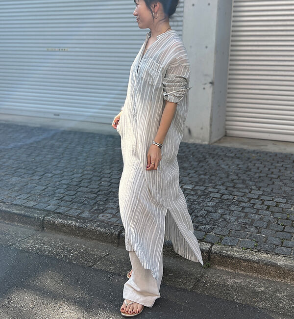 Rouge vif「シルク混シアーストライプ楊柳ワンピース」|ワンピース|