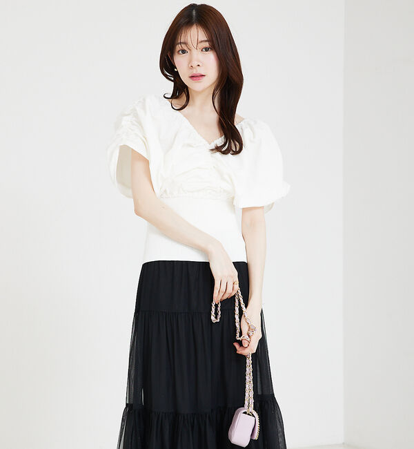 SELFIST「ニットドッキングバルーンブラウス」|シャツ・ブラウス|オフホワイト