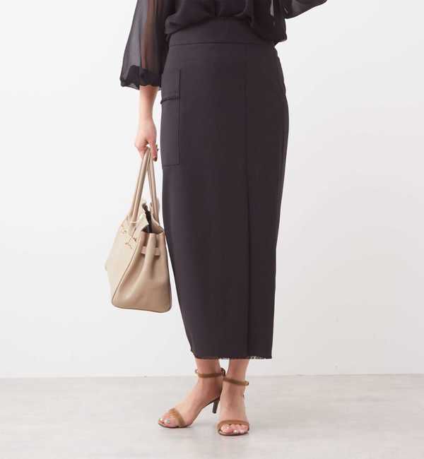 Liesse「ラップ風フリンジタイトスカート（セットアップ対応）」|スカート|ブラック