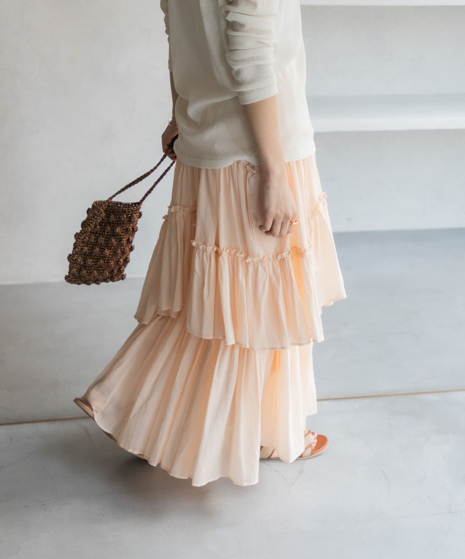 URBAN RESEARCH DOORS「ランダムティアードスカート」|スカート|ピンク系その他