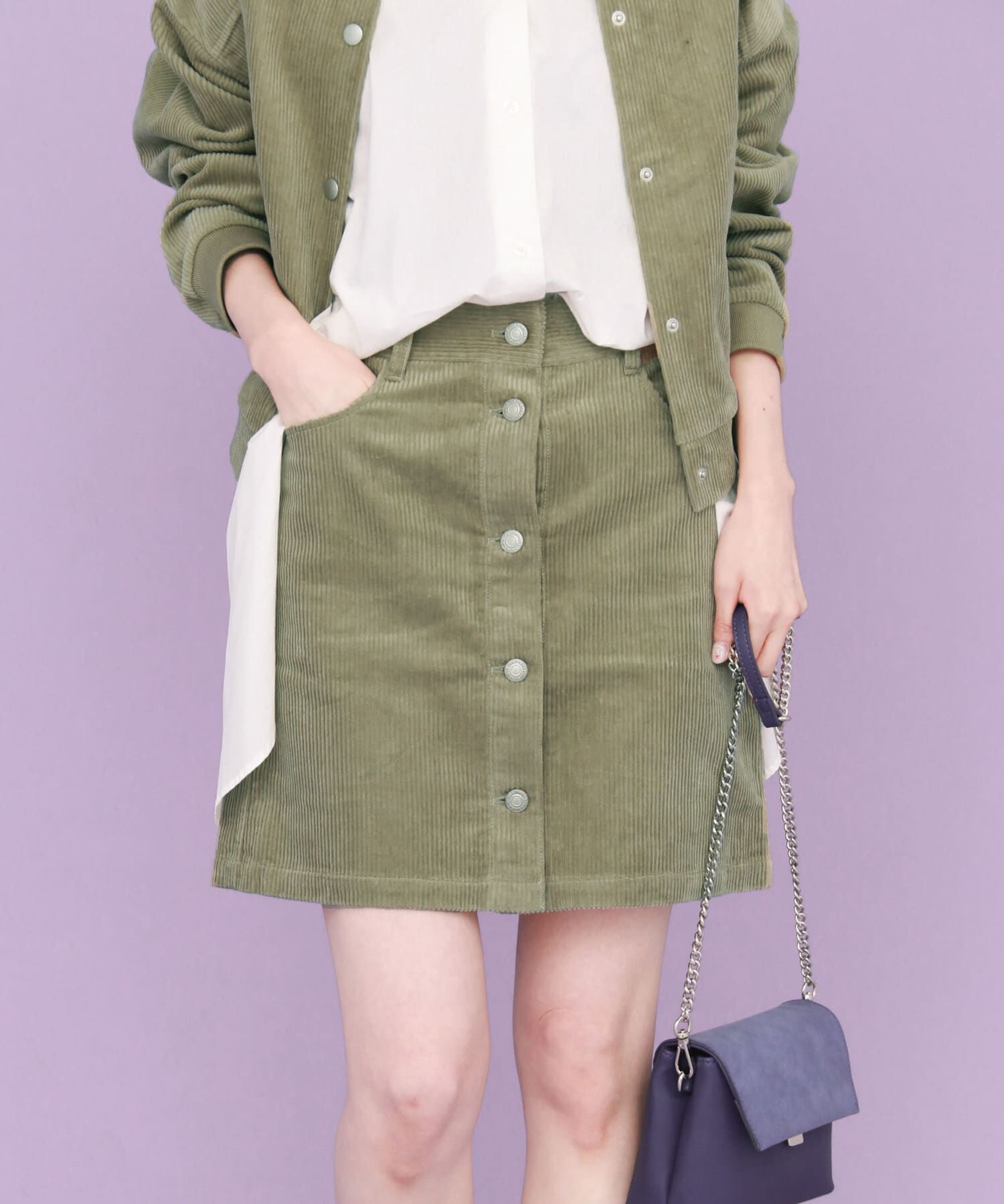  「コーデュロイミニスカート&there4;」|スカート|グリーン