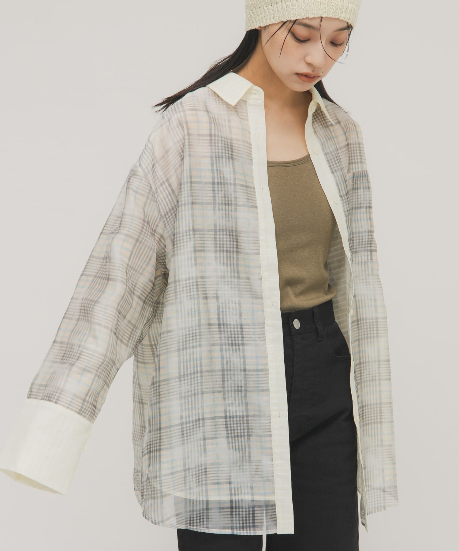  「シアーチェックレイヤードシャツ」|シャツ・ブラウス|ホワイト系その他