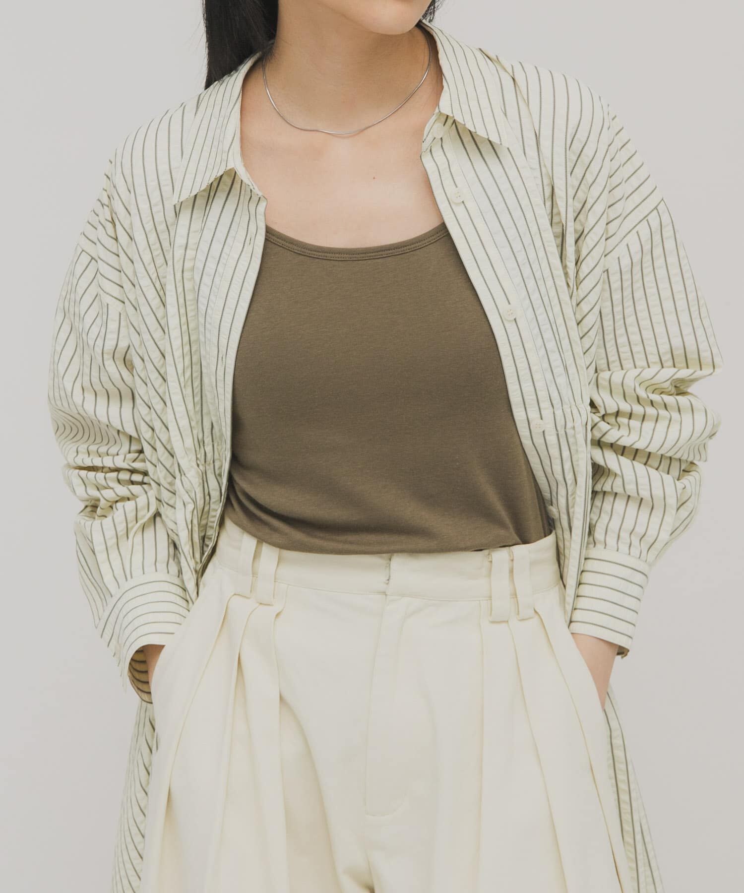  「スパゲティストラップカップ付きキャミ」|キャミソール|カーキ