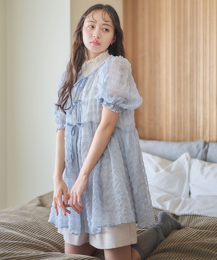 earth music&ecology「【WEB限定】シアーパフチュニック」|チュニック|Light Blue