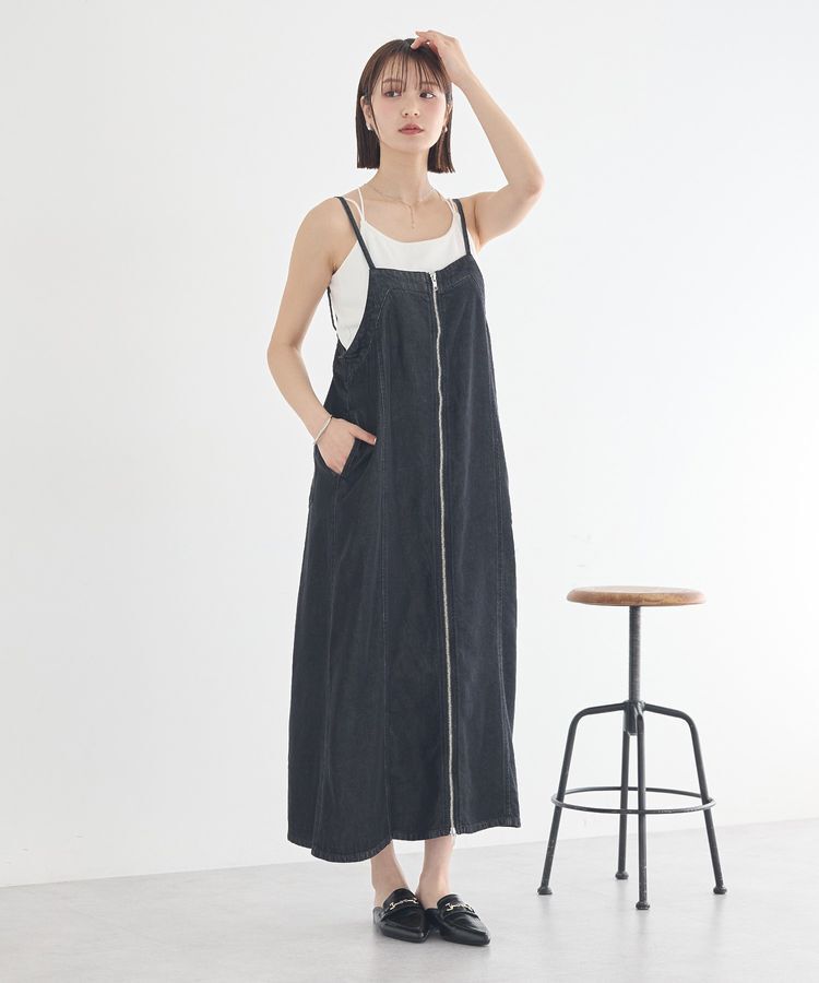 earth music&ecology「ダブルジップデニムキャミワンピース」|ワンピース|