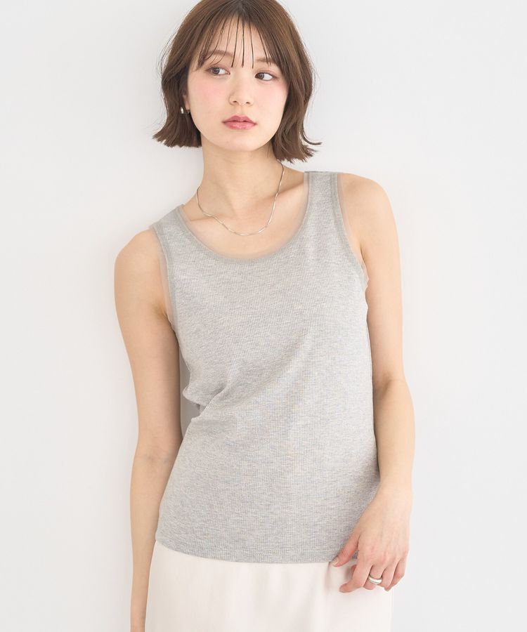 earth music&ecology「エッジチュールラメテレコタンクトップ」|インナー|Gray