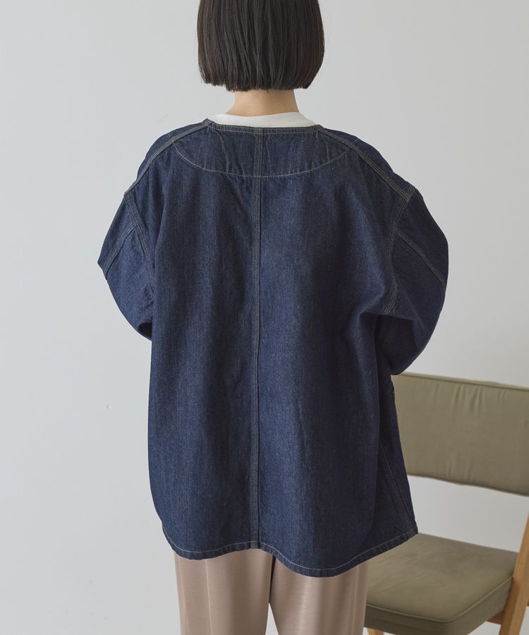 AMERICAN HOLIC「ノーカラーデニムカバーオール」|テーラードジャケット|