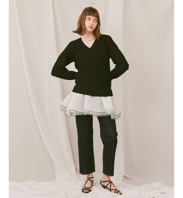 LOULOU WILLOUGHBY「【LOULOU WILLOUGHBY】フリリードッキングチュニックワンピース」|ワンピース|ブラック