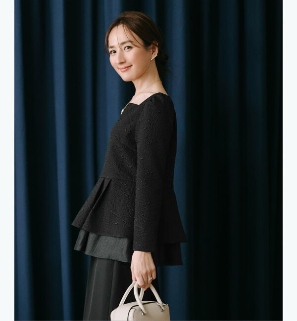 ur's「【星玲奈さんコラボアイテム】ふくれジャガードティアードペプラムトップス」|Tシャツ・カットソー|ブラック