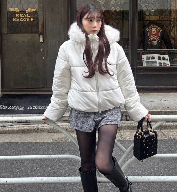  「ファー付きショートフェイクダウン」|ダッフルコート|