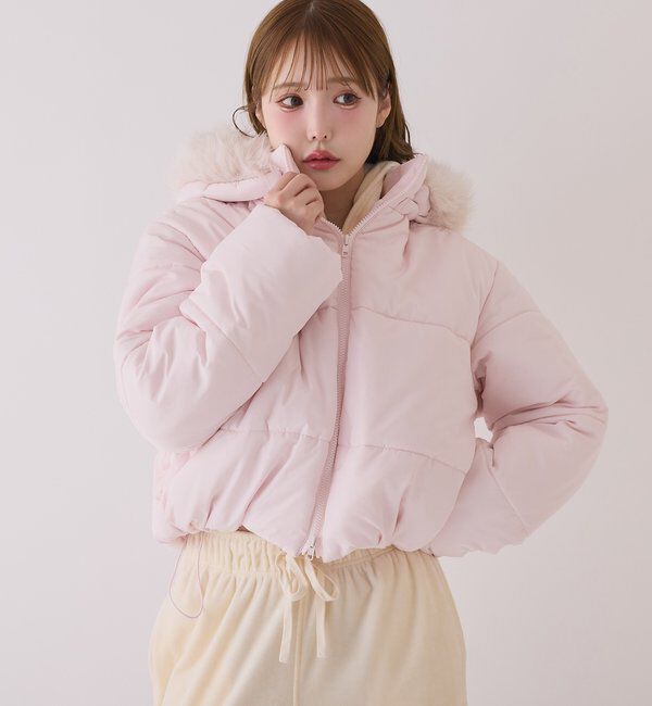  「ファー付きショートフェイクダウン」|ダッフルコート|