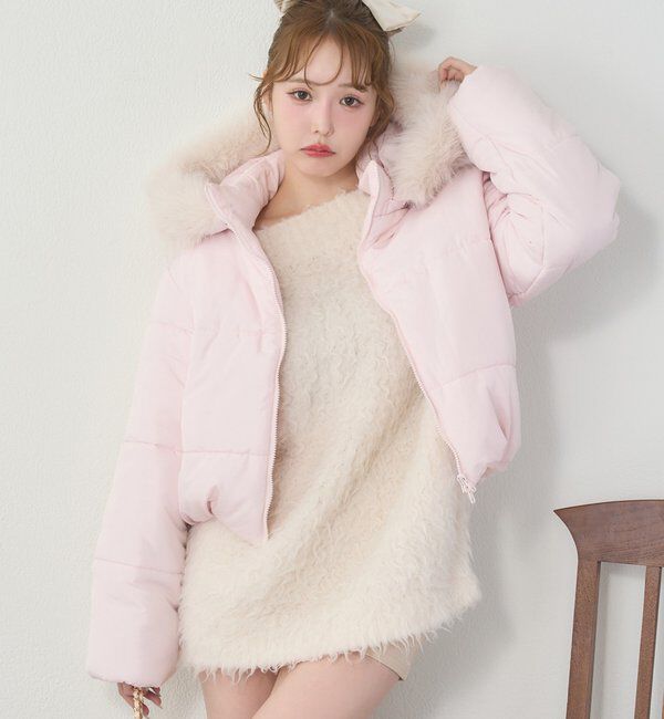  「ファー付きショートフェイクダウン」|ダッフルコート|