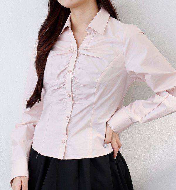  「【リボン取り外し可能】フロントギャザーボウタイシャツ」|シャツ・ブラウス|