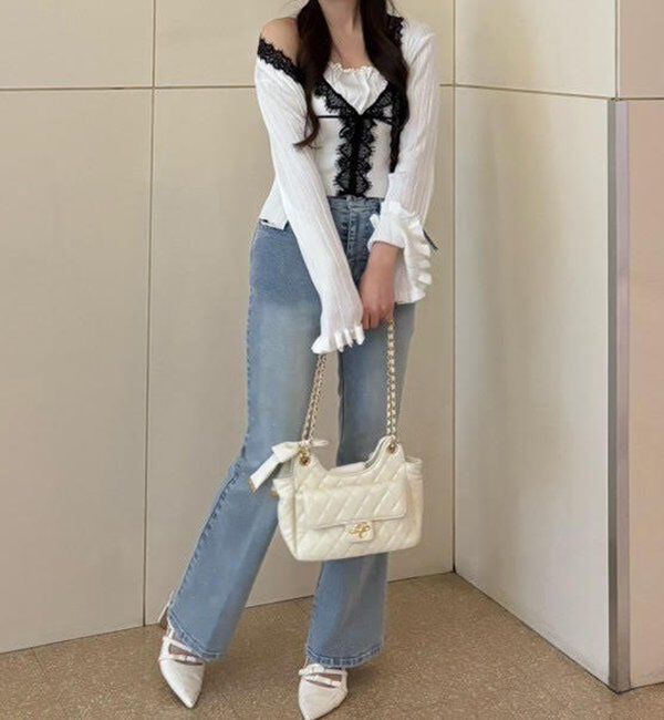  「レース付きリブカーディガン」|ニット・セーター|