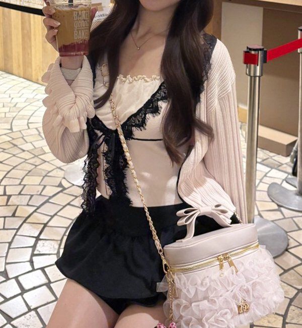  「レース付きリブカーディガン」|ニット・セーター|