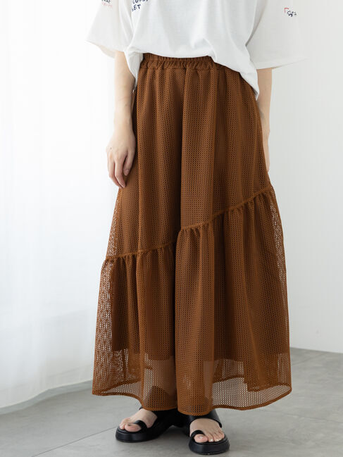 Te chichi TERRASSE「メッシュアシメティアードスカート《2025summer catalog item》」|スカート|ブラウン