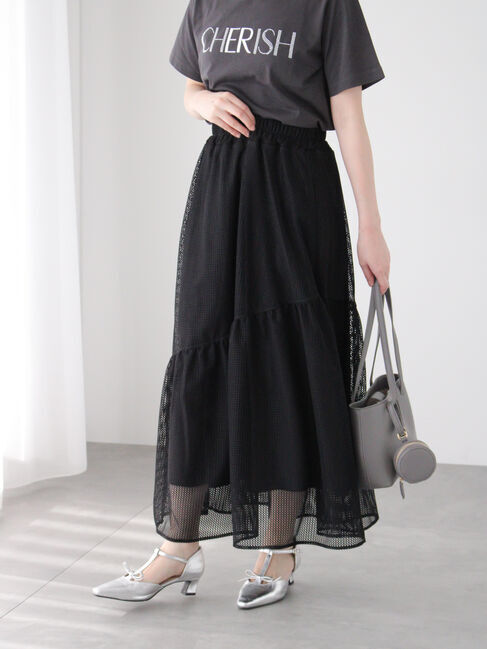 Te chichi TERRASSE「メッシュアシメティアードスカート《2025summer catalog item》」|スカート|ブラック