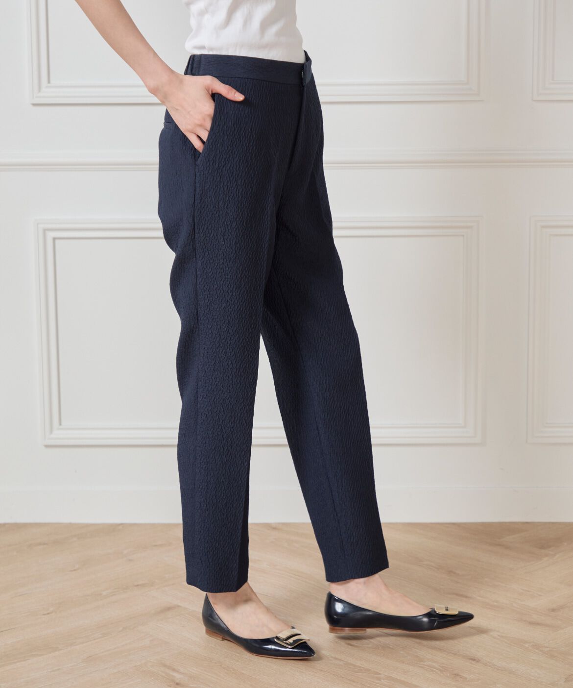 7-IDconcept.「フクレジャカード センタープレスパンツ」|スラックス|