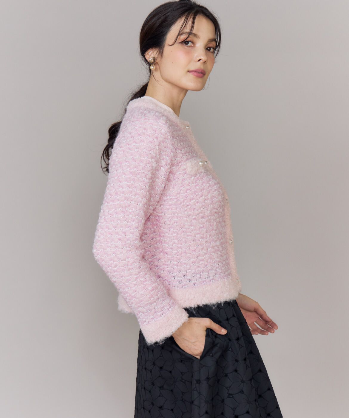 Maglie le cassetto「《大きいサイズ》ラメフェザーニットジャケット」|カーディガン|