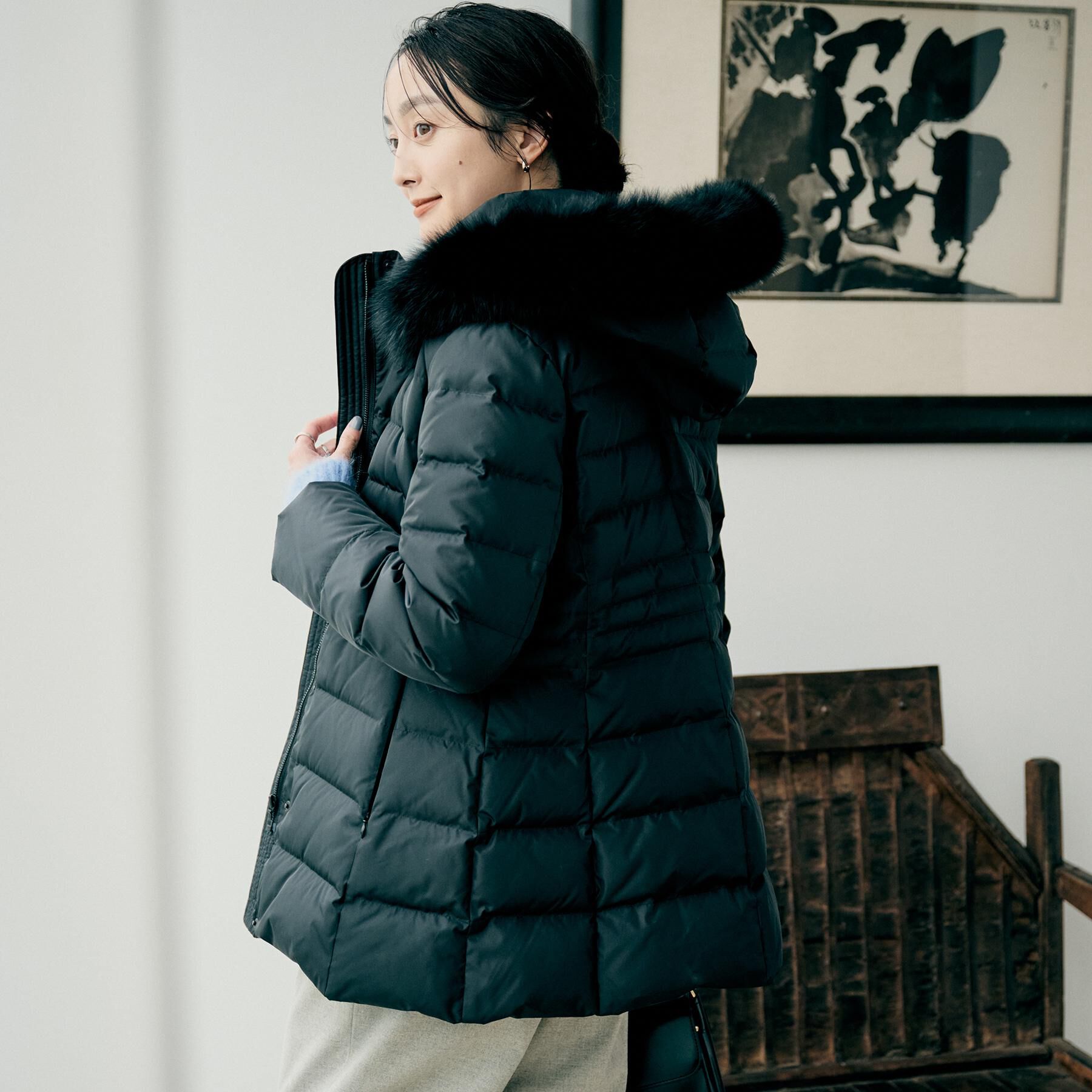 UNTITLED「【はっ水機能/フード取り外し可】ミディダウンコート」|ダウン|