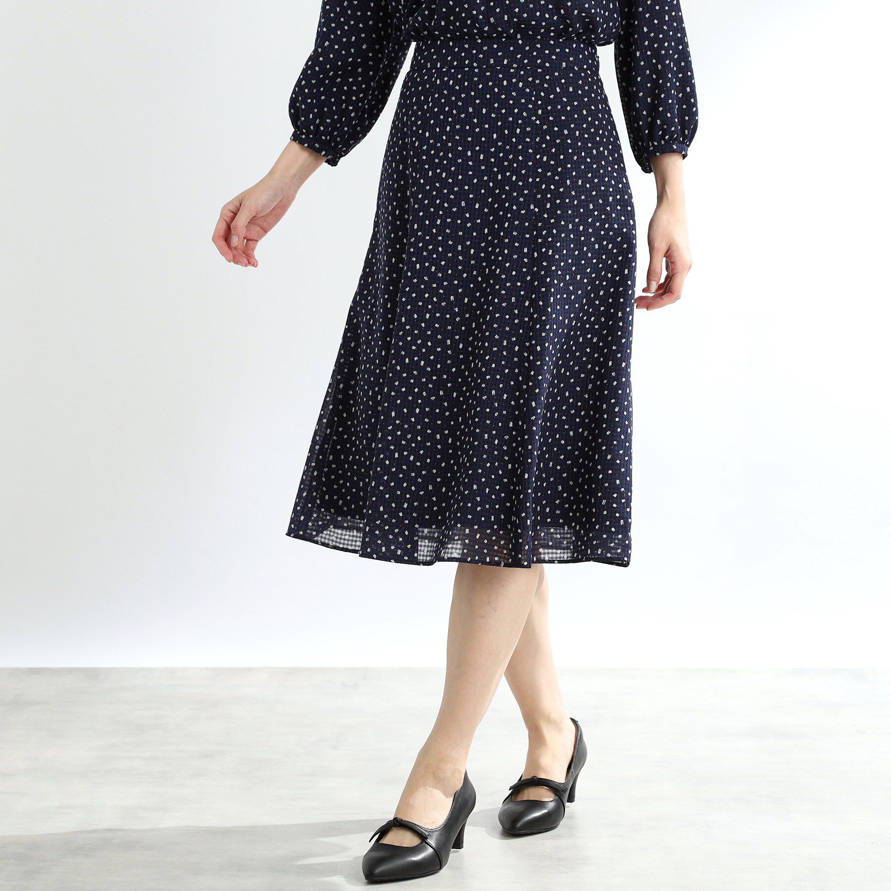 Reflect「【マシンウォッシュ可／セットアップ可能】コツキ柄プリントスカート」|スカート|ネイビー(194)