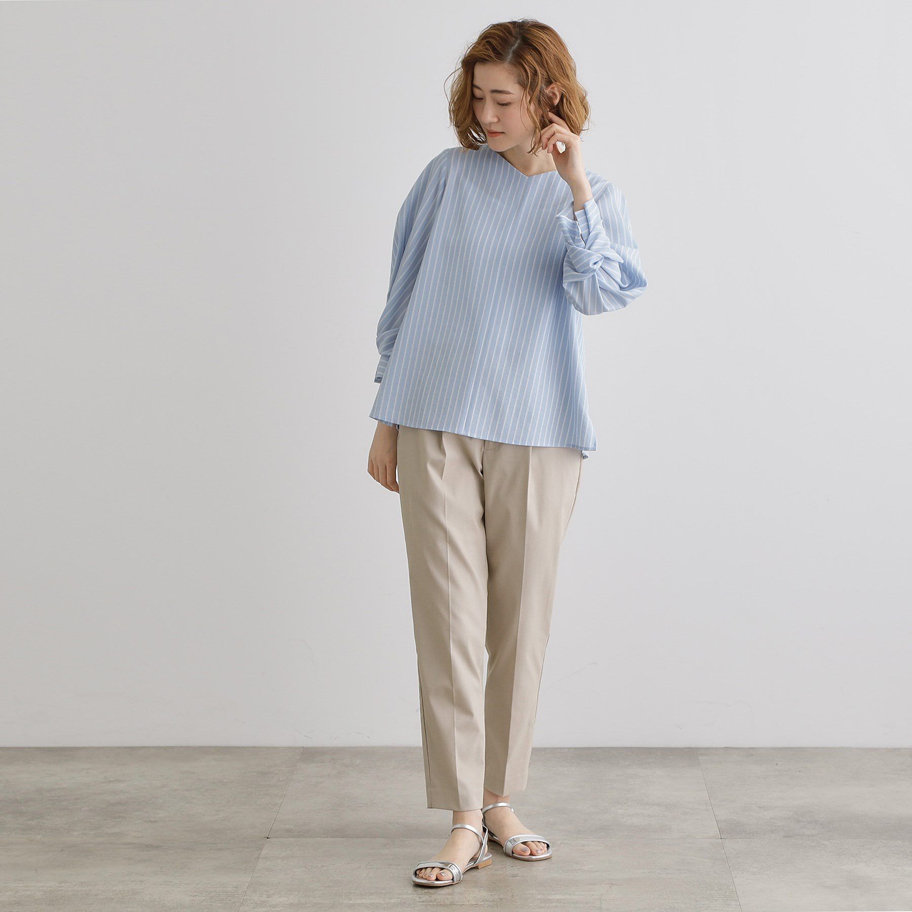 grove「【毎日着たい】麻調メッシュ袖コンシャスブラウス」|シャツ・ブラウス|