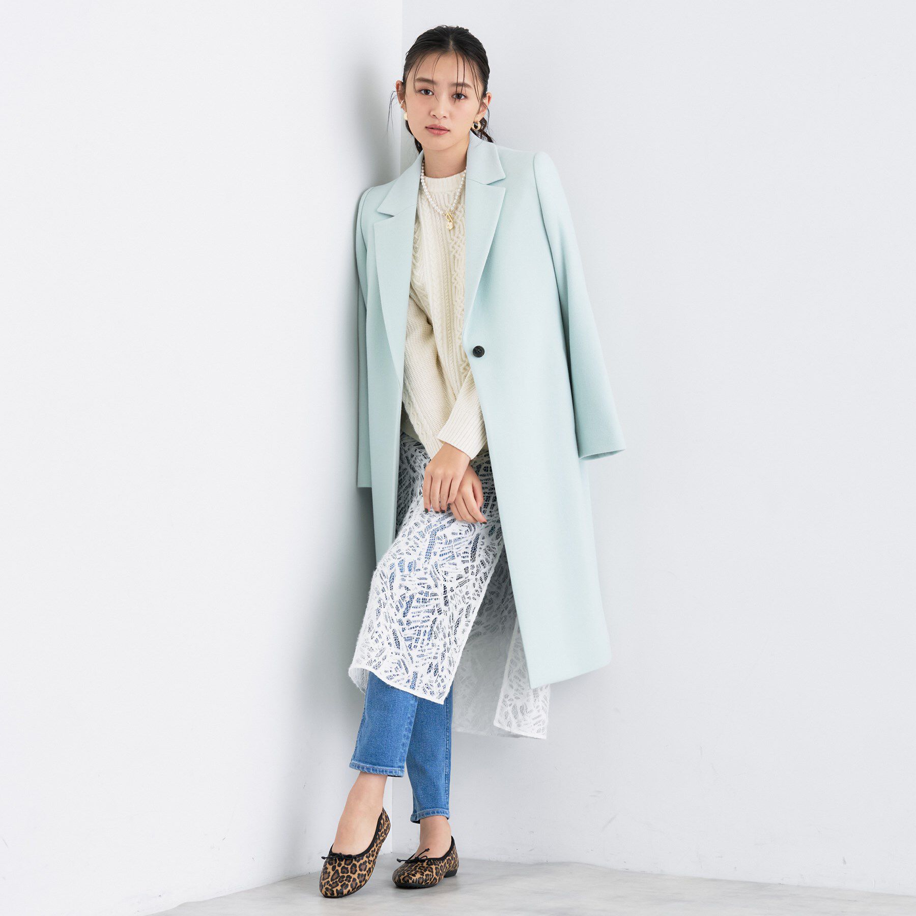 INDIVI「【洗える】ケーブルデザイン ラウンドヘムニット」|ニット・セーター|