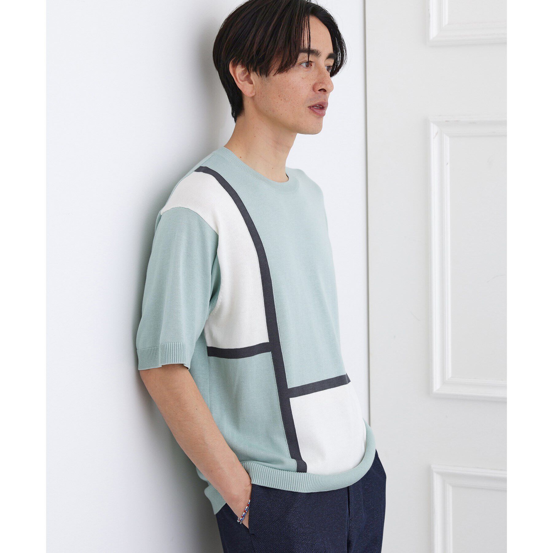 TAKEO KIKUCHI「カラーブロッキング プルオーバー ニット」|ニット・セーター|