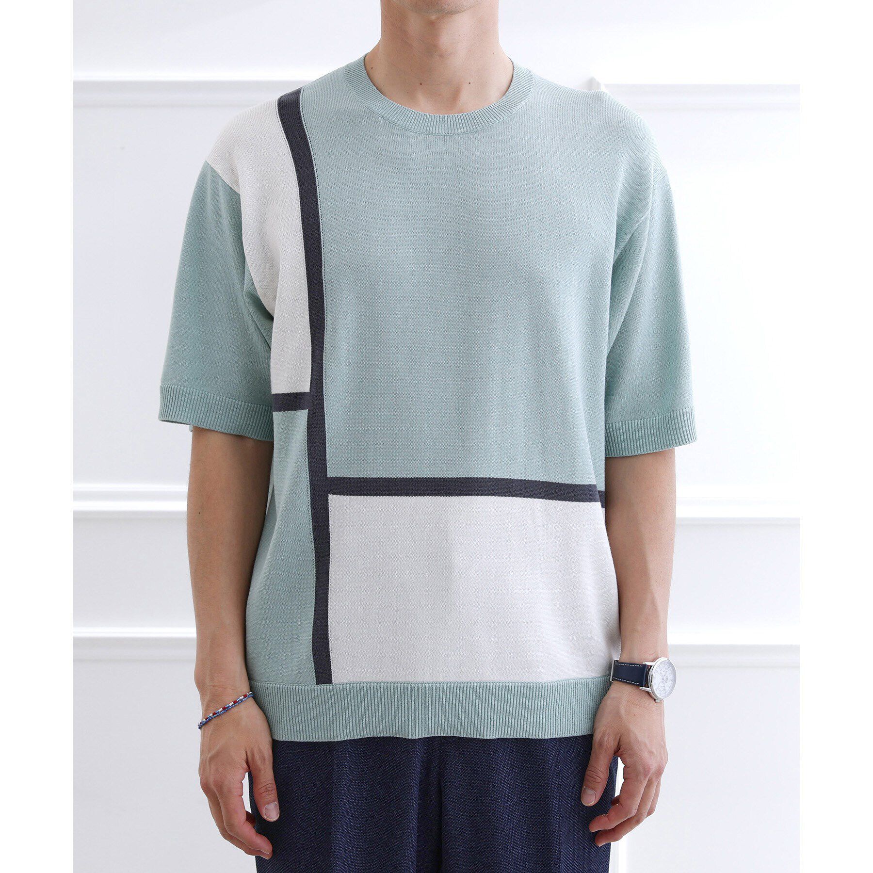 TAKEO KIKUCHI「カラーブロッキング プルオーバー ニット」|ニット・セーター|