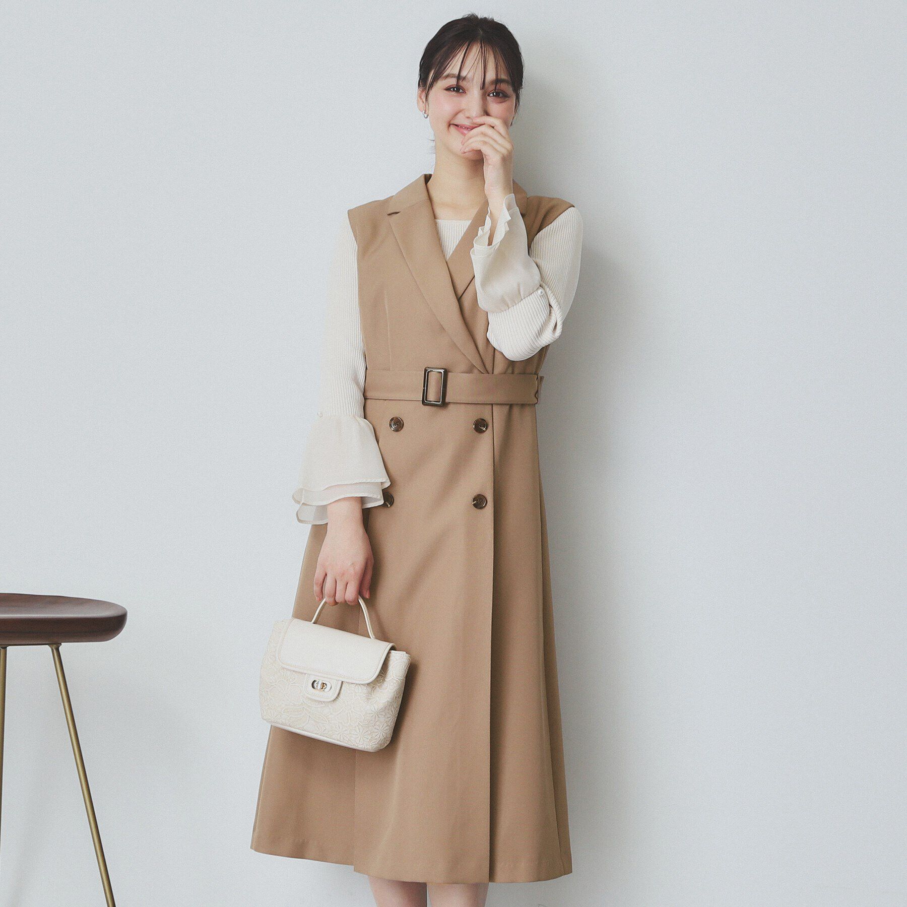 index「衿付きトレンチワンピース【洗濯機洗い可/防シワ/イージーアイロン】」|ワンピース|