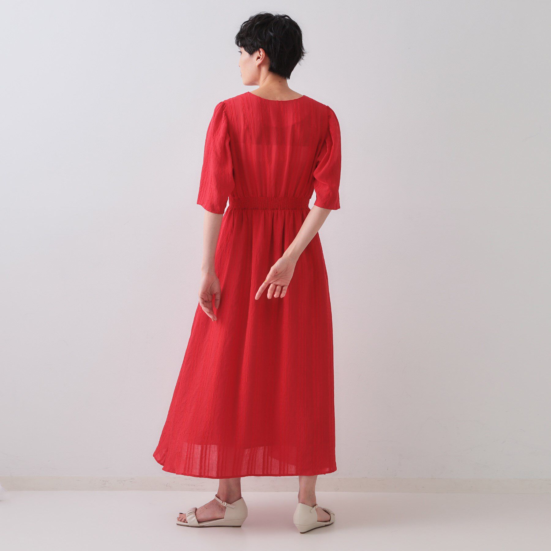 OPAQUE.CLIP「Vネックフィット＆フレアワンピース」|ワンピース|