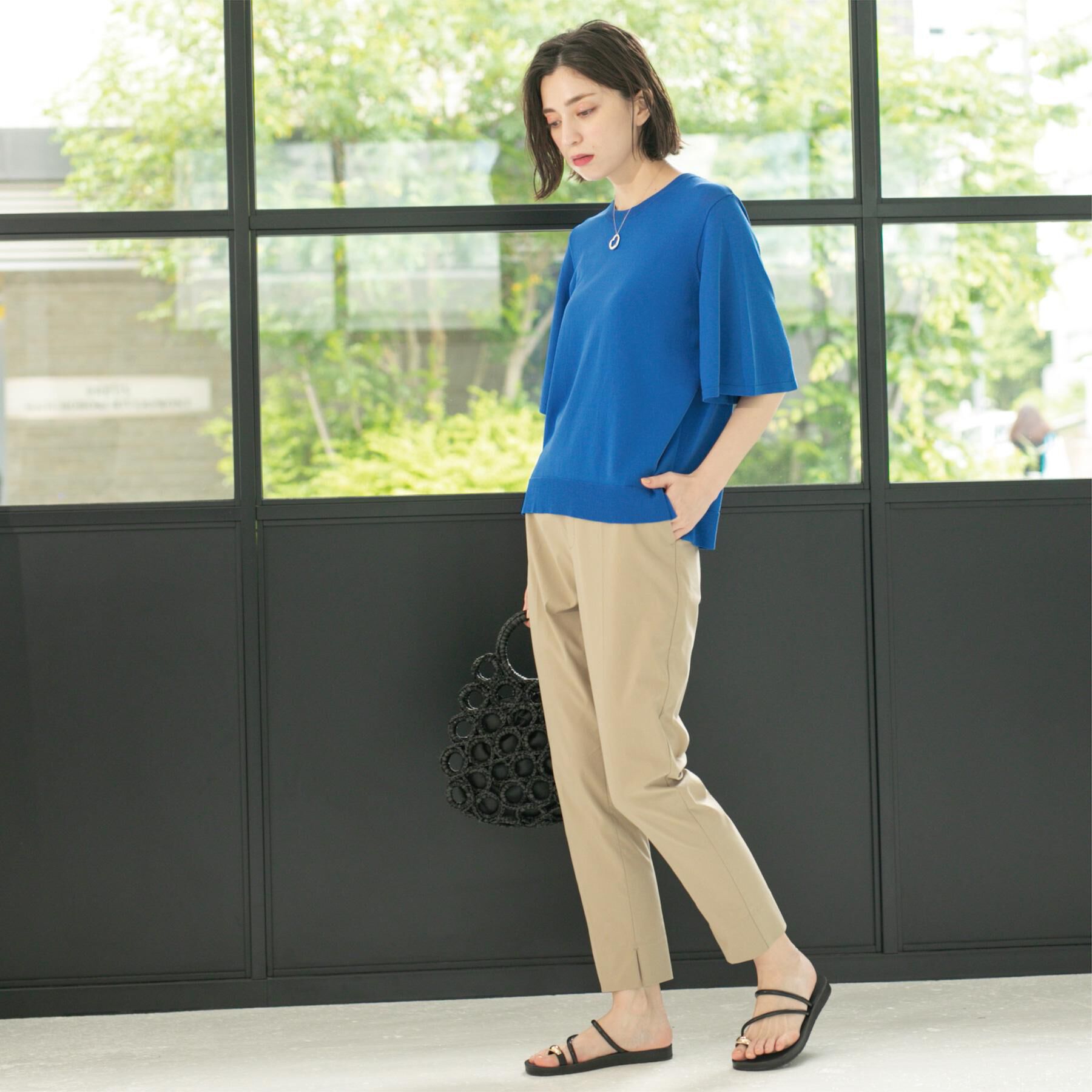 OPAQUE.CLIP「《6色展開/S-LLサイズ》フレアスリーブニット【UV/接触冷感/抗ピル/洗濯機洗い可】」|ニット・セーター|