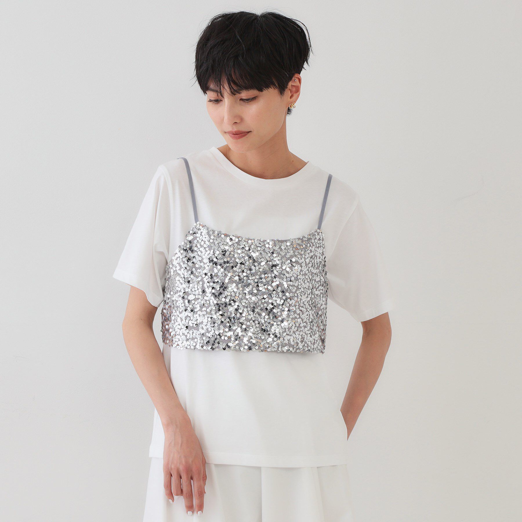 OPAQUE.CLIP「《ツインセット》スパンコールキャミ&times;Tシャツ【洗濯機洗い可】」|その他|