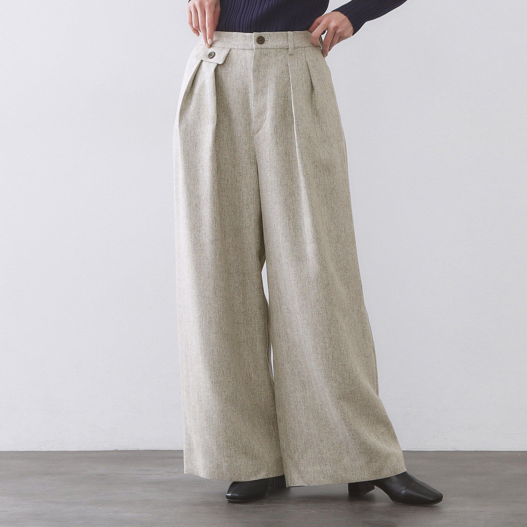 OPAQUE.CLIP「ヘリンボーンタックワイドパンツ【洗濯機OK】」|その他|ライトベージュ(45