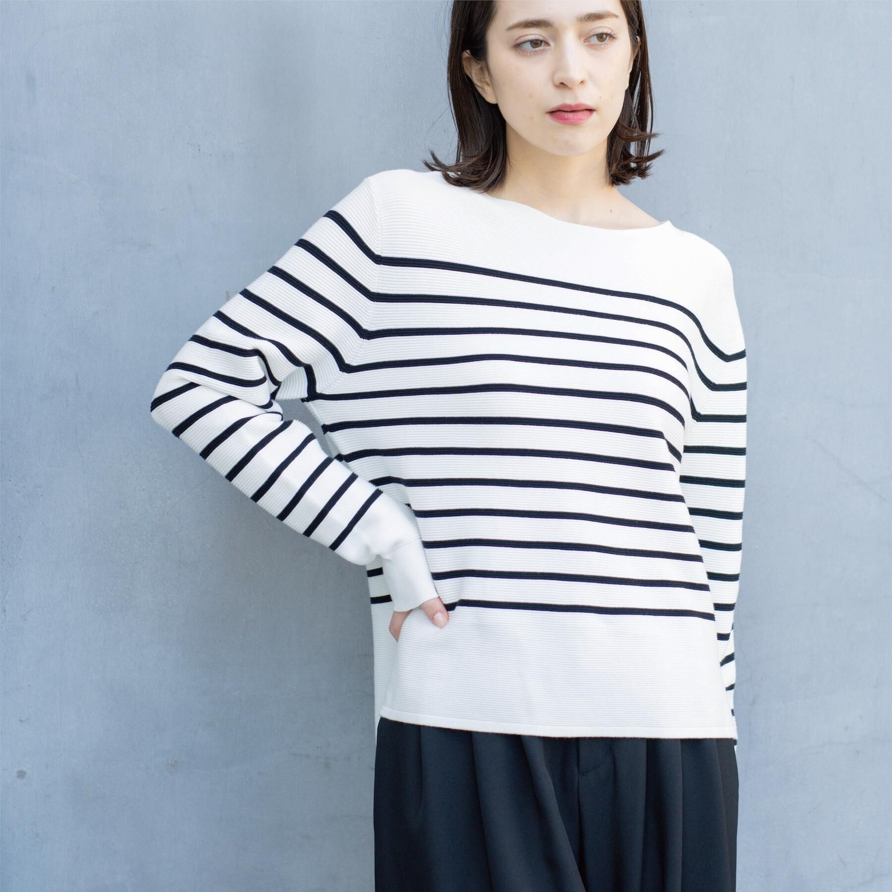 OPAQUE.CLIP「ボートネックガーターニット/オーガニックコットン混【洗濯機OK/UVケア】《6col》」|ニット・セーター|