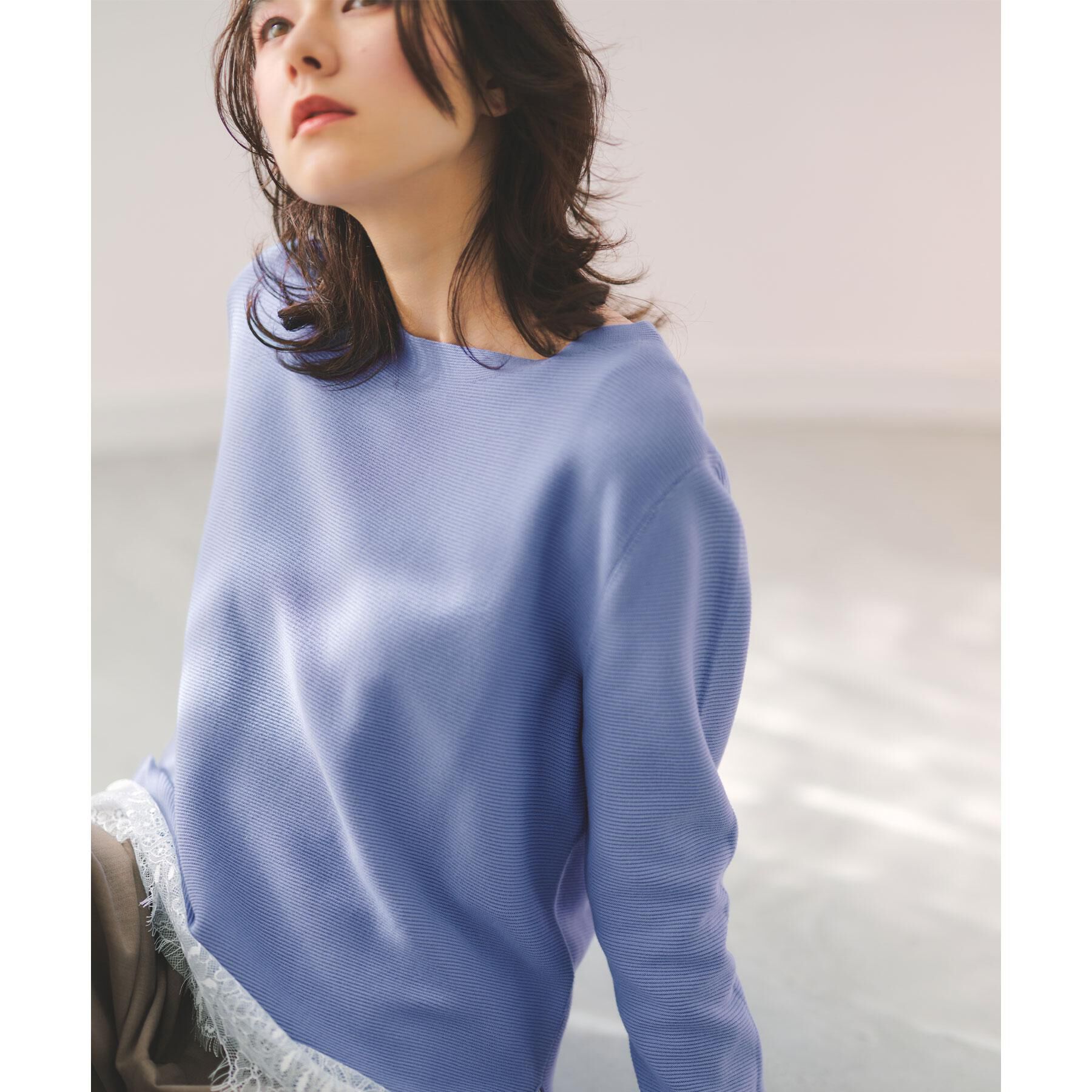 OPAQUE.CLIP「ボートネックガーターニット/オーガニックコットン混【洗濯機OK/UVケア】《6col》」|ニット・セーター|