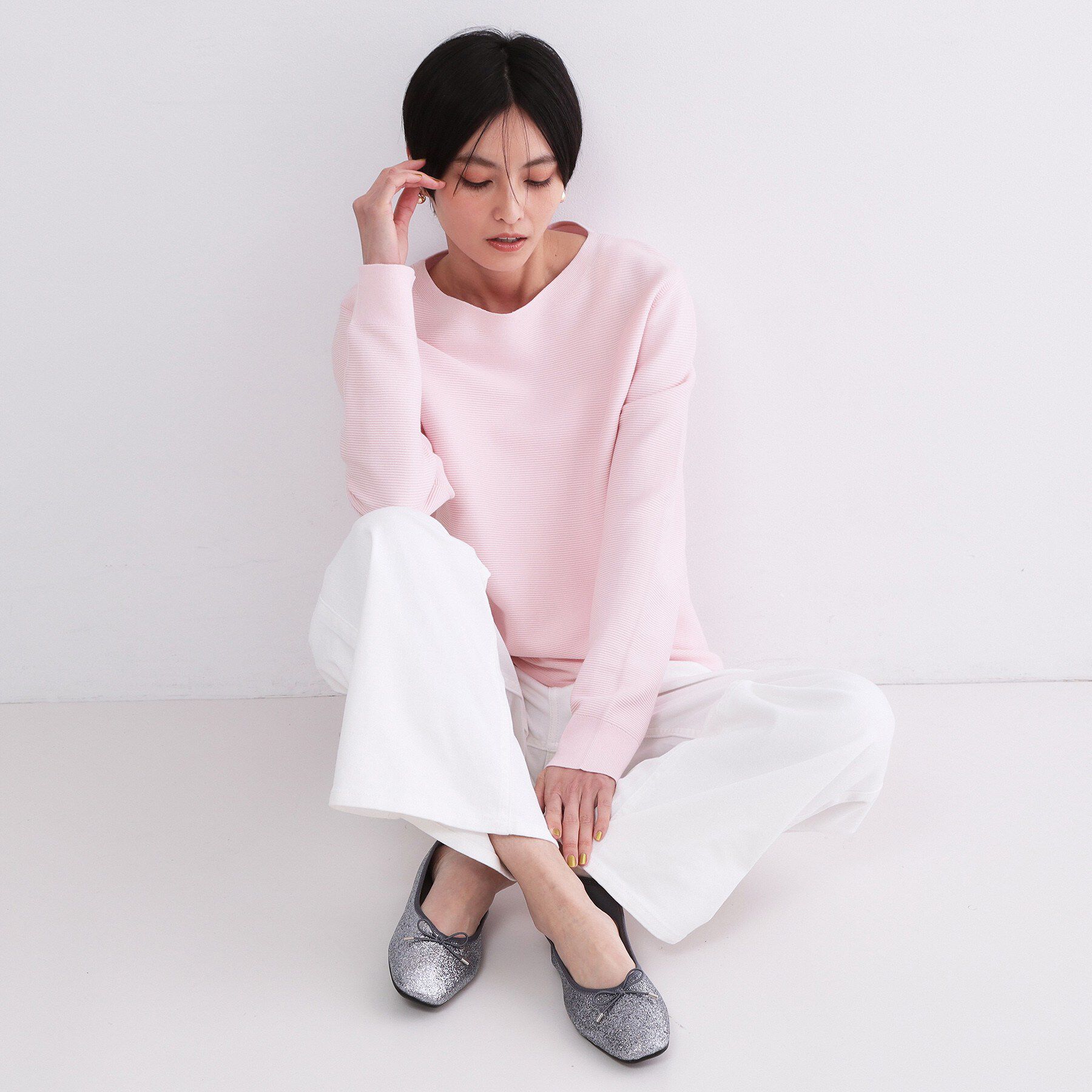 OPAQUE.CLIP「ボートネックガーターニット/オーガニックコットン混【洗濯機OK/UVケア】《6col》」|ニット・セーター|