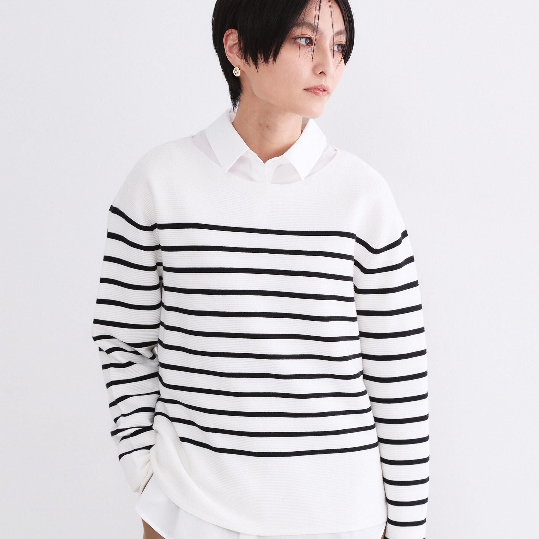 OPAQUE.CLIP「ボートネックガーターニット/オーガニックコットン混【洗濯機OK/UVケア】《6col》」|ニット・セーター|