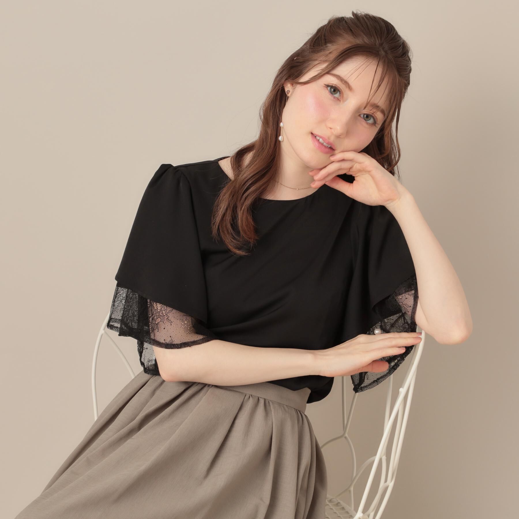 Couture broach「【マシンウォッシャブル・一枚で着映える】レース重ねフレアブラウス」|シャツ・ブラウス|