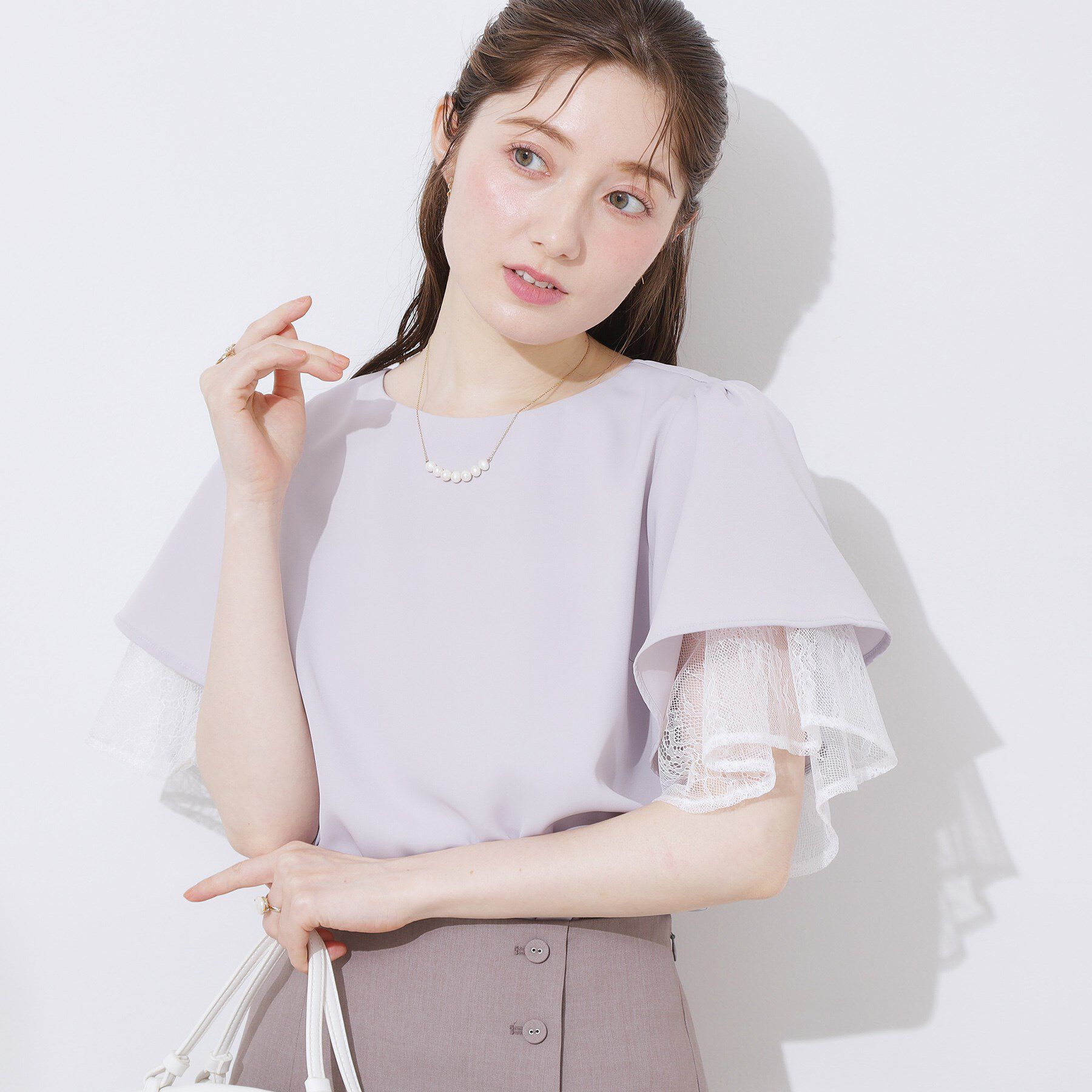 Couture broach「【マシンウォッシャブル・一枚で着映える】レース重ねフレアブラウス」|シャツ・ブラウス|サックスブルー(09