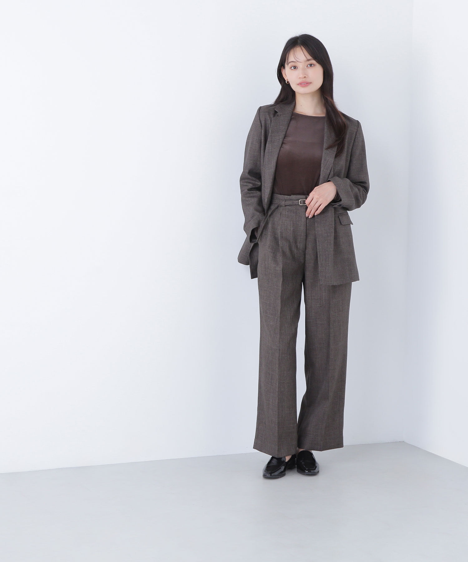  「シャークスキン SETUPストレートテーパードパンツ」|その他|ダークブラウ 1