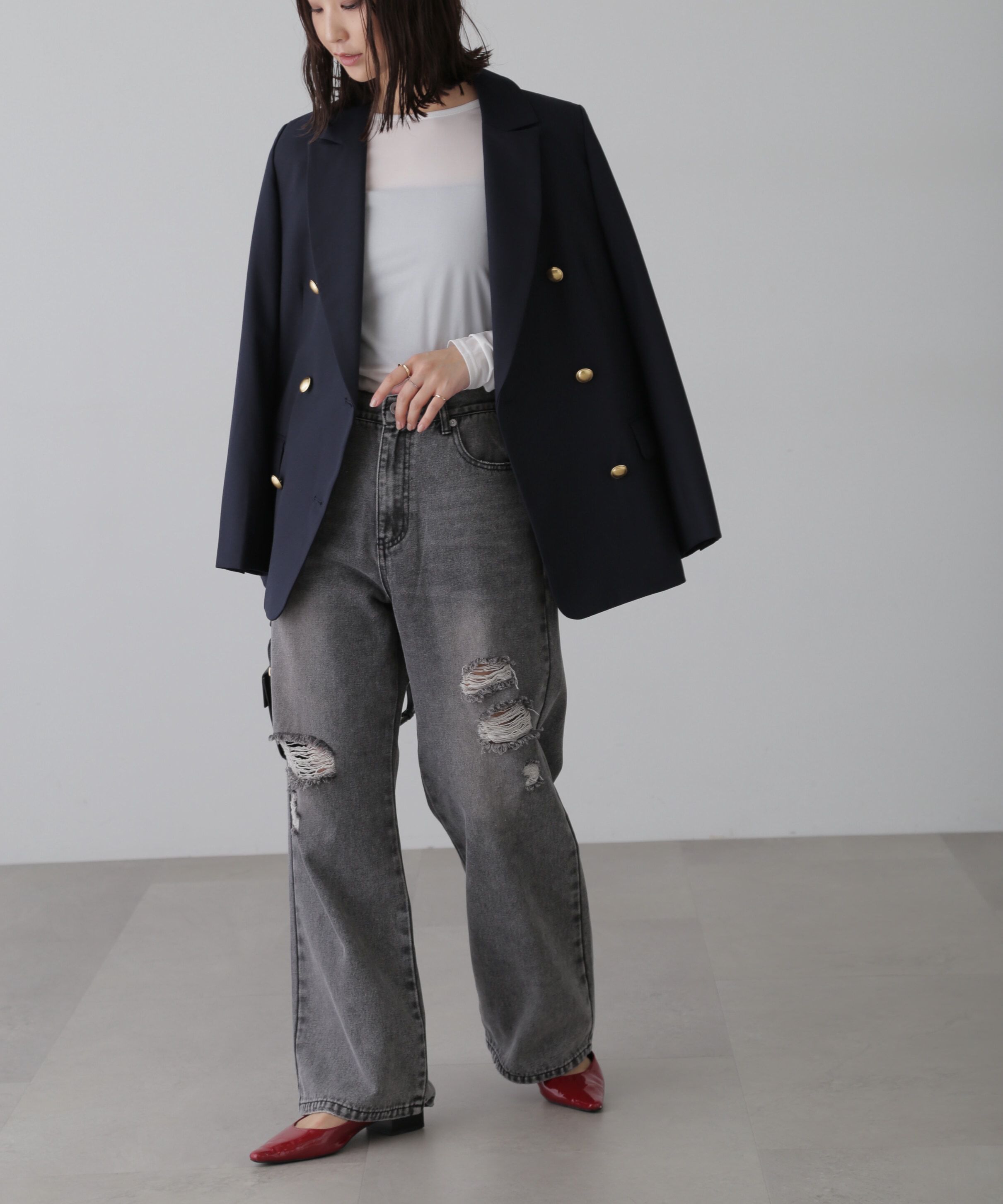  「ストレートワイドクラッシュデニムパンツ」|その他|