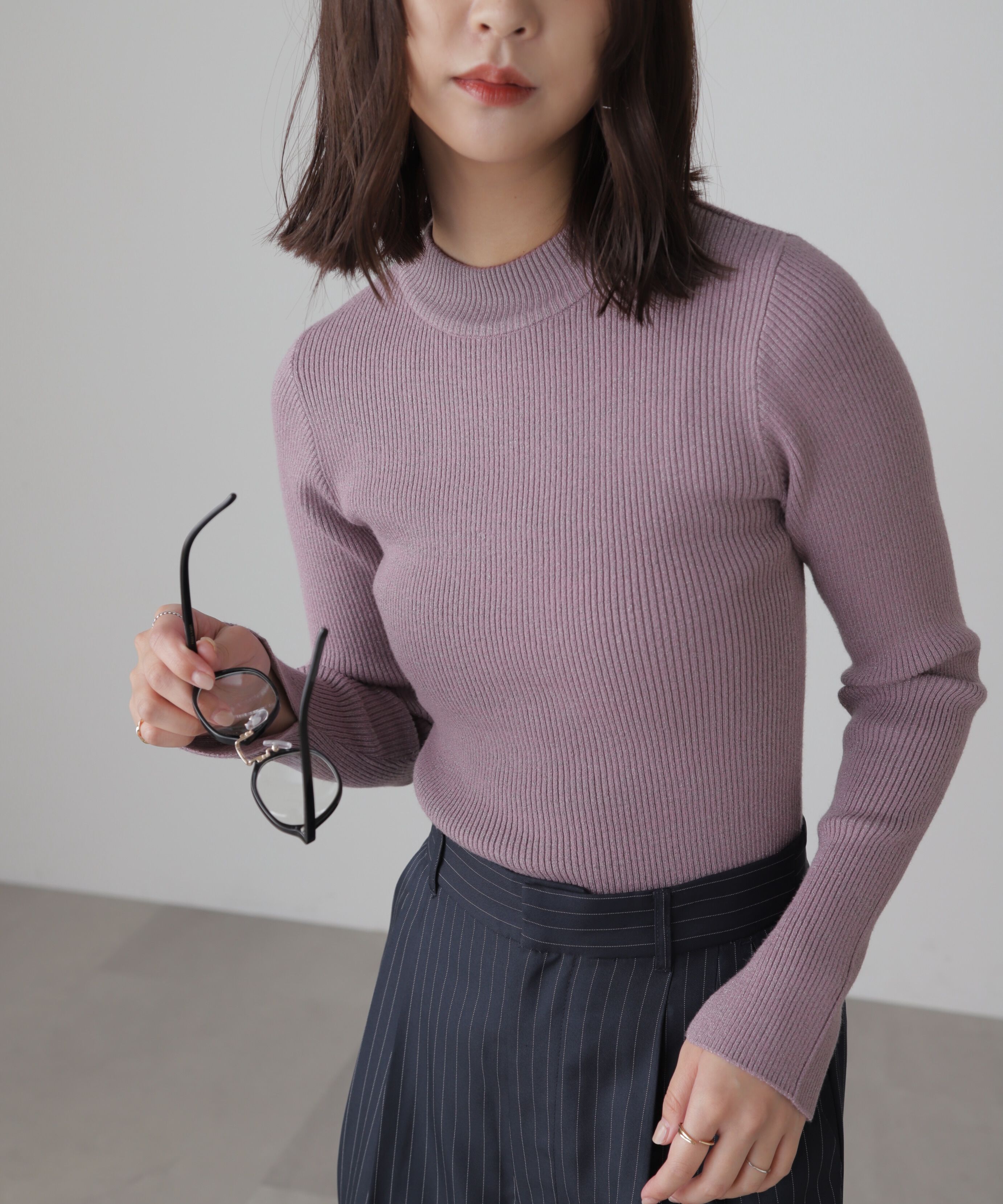  「ラメボトルネックリブニット」|ニット・セーター|