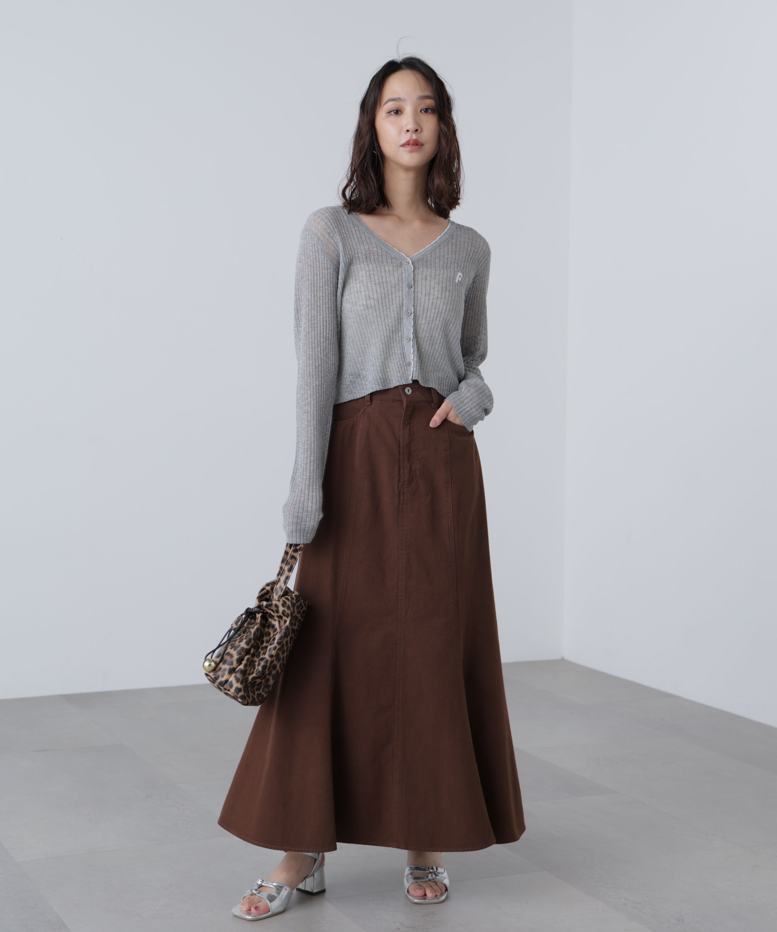  「配色ラインスカラップシアーリブカーディガン」|ニット・セーター|