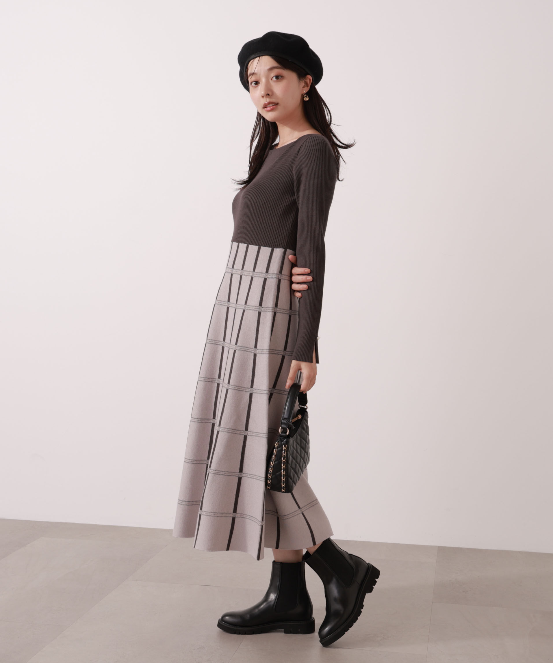 PROPORTION BODY DRESSING「チェック柄ジャガードニットワンピース 25AW」|ワンピース|