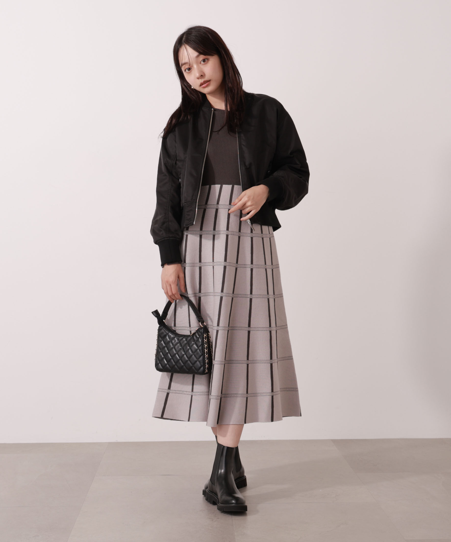 PROPORTION BODY DRESSING「チェック柄ジャガードニットワンピース 25AW」|ワンピース|