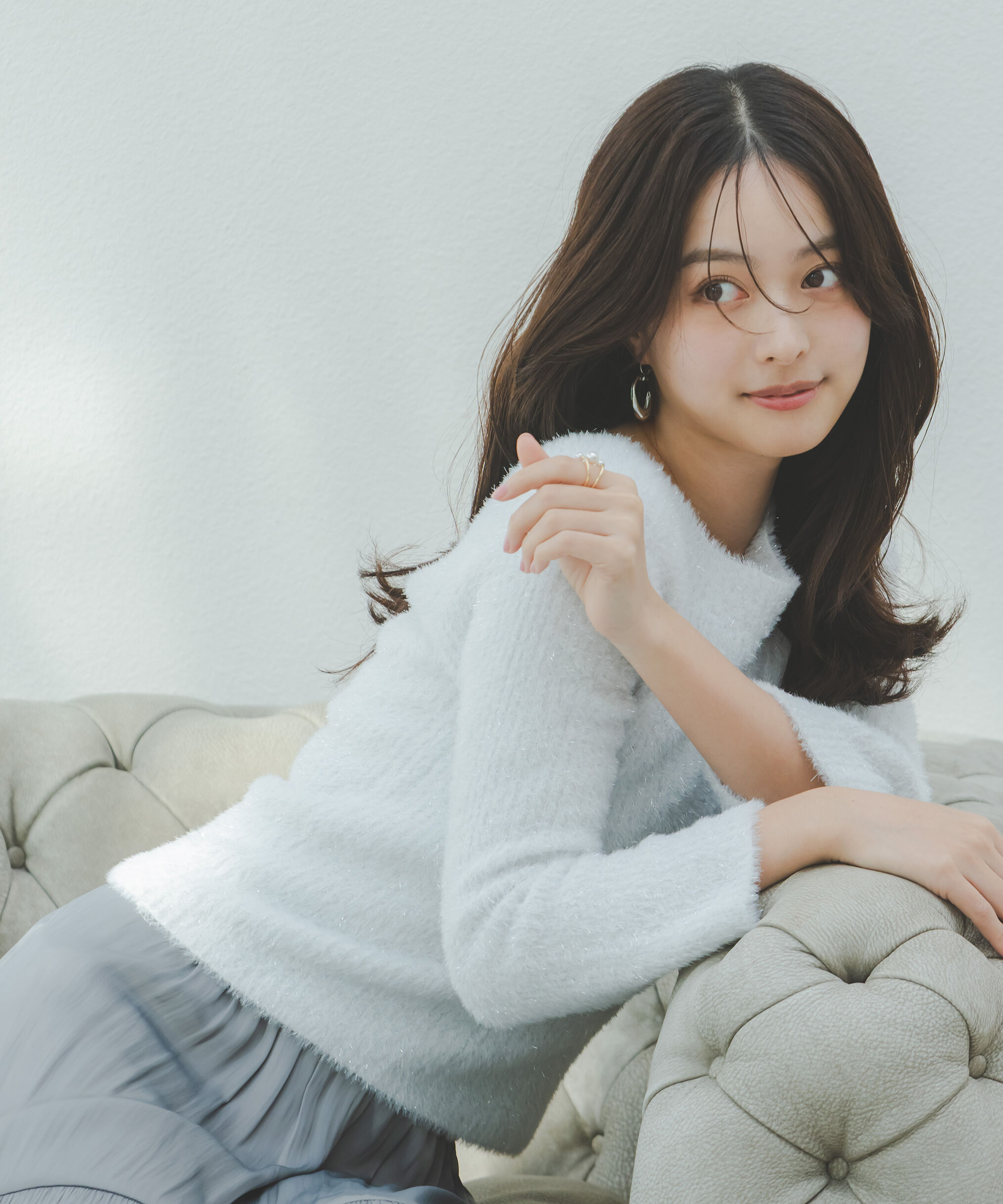 PROPORTION BODY DRESSING「ラメフェザーボートネックニット 26SS」|ニット・セーター|グレー