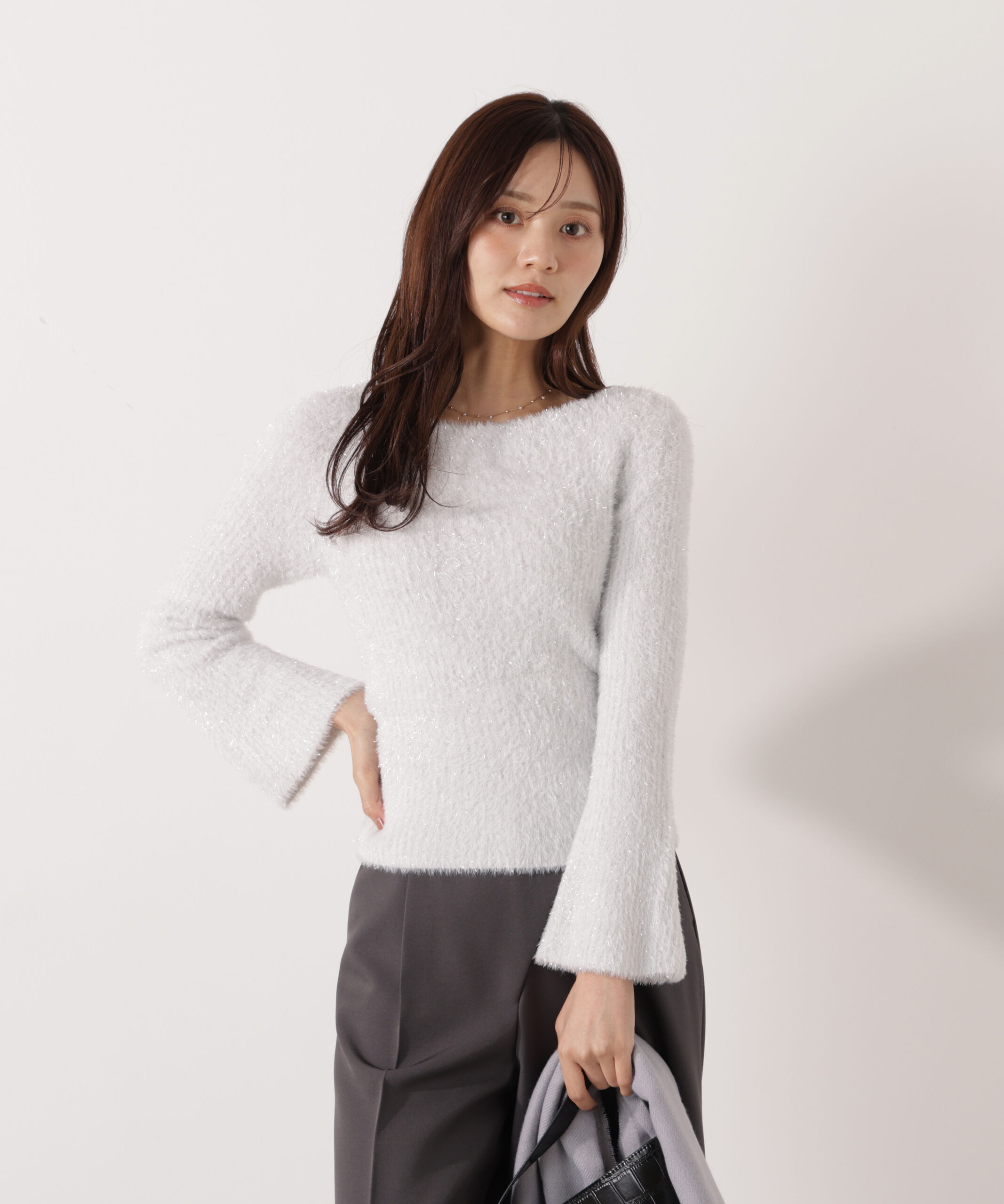 PROPORTION BODY DRESSING「ラメフェザーボートネックニット 26SS」|ニット・セーター|